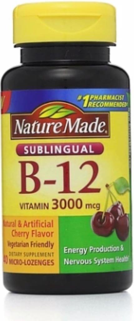 Nature faite de vitamine B-12 3000mcg, Lozanges sublinguaires, Cerise 40 ea (paquet de 2)