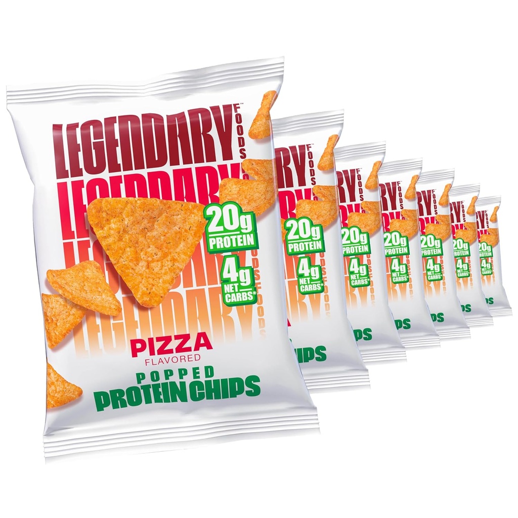 Aliments légendaires croustilles aux protéines de pizza – Style de la tortilla pompée – 20g de protéines élevées, 4g de glucides nets, faible sucre, sans gluten, sachets de snack de kéto – 7 comte – croustilles saines