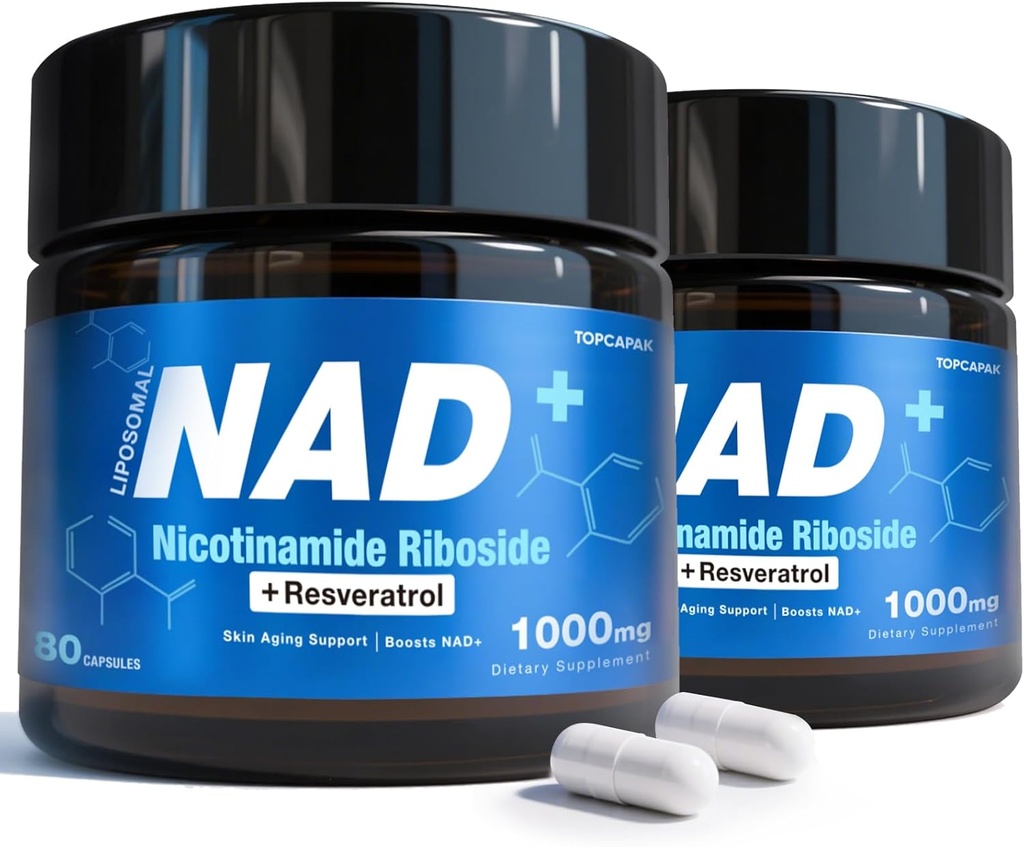 Supplément NAD - NAD Résvératrol nicotinamide riboside, NAD+ liposomique Supplément 1000mg pour les femmes et les hommes - Vieillissement en santé, énergie cérébrale et cellulaire, sans OGM, sans gluten 160 capsules