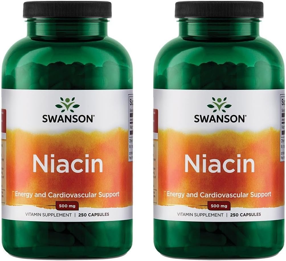 Swanson Niacine (B3) Cardio Soutien de la santé Métabolisme des glucides 500 Milligrammes 250 Capsules (2 Pack)