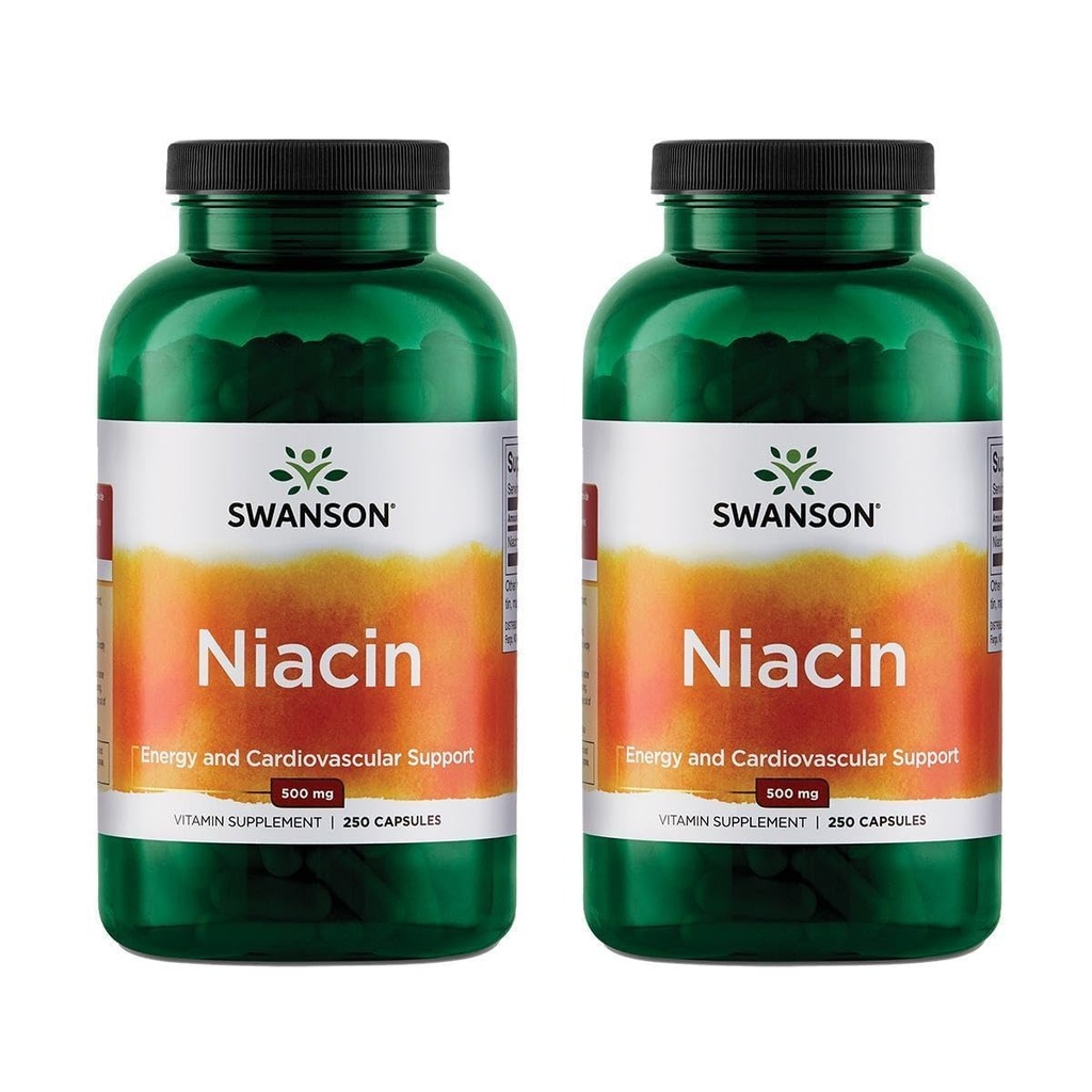 Swanson Niacine (B3) Cardio Soutien de la santé Métabolisme des glucides 500 Milligrammes 250 Capsules (2 Pack)