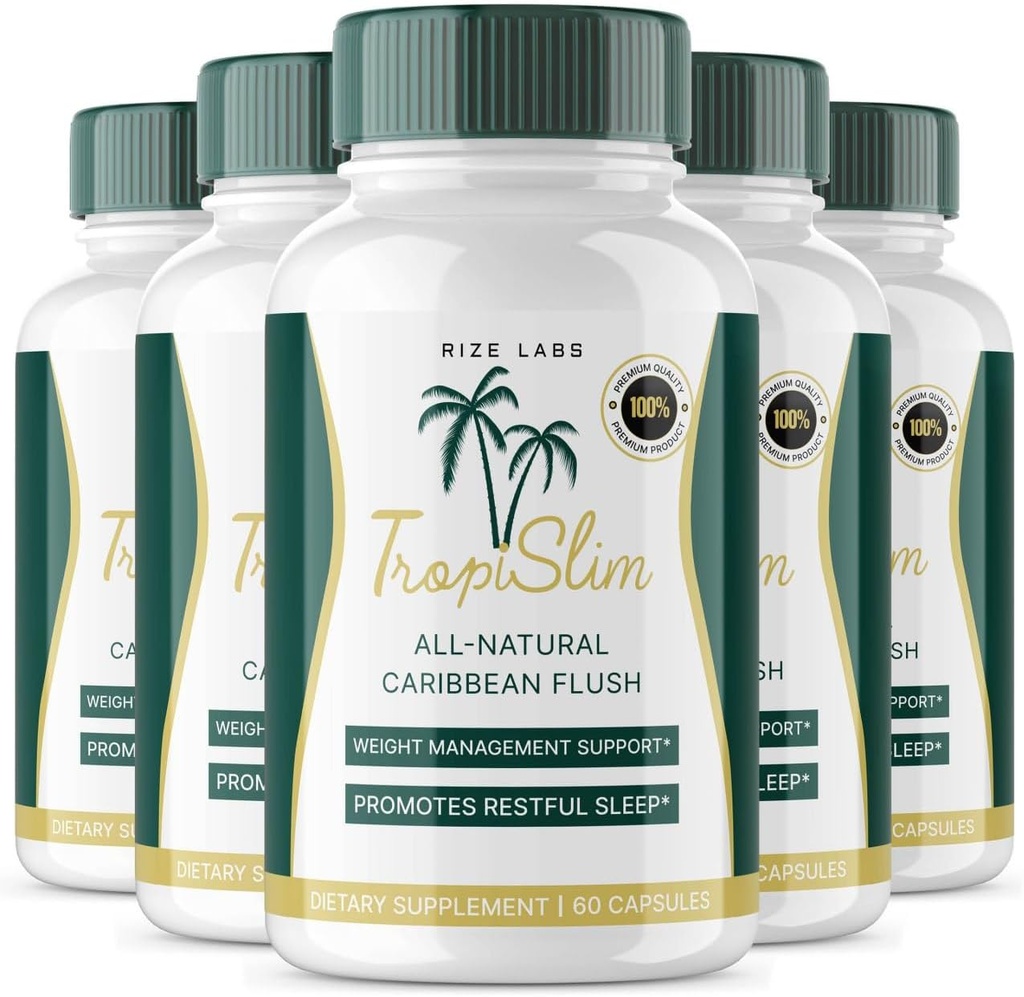 (Paquet officiel 5) Tropislim, Tropislim Toutes les Caraïbes naturelles Flush, Supplément de perte de poids, Tropislim Slim Capsules pour femmes, Mode de vie sain + Leaner Physique, Tropical Reviews (300 Capsules)