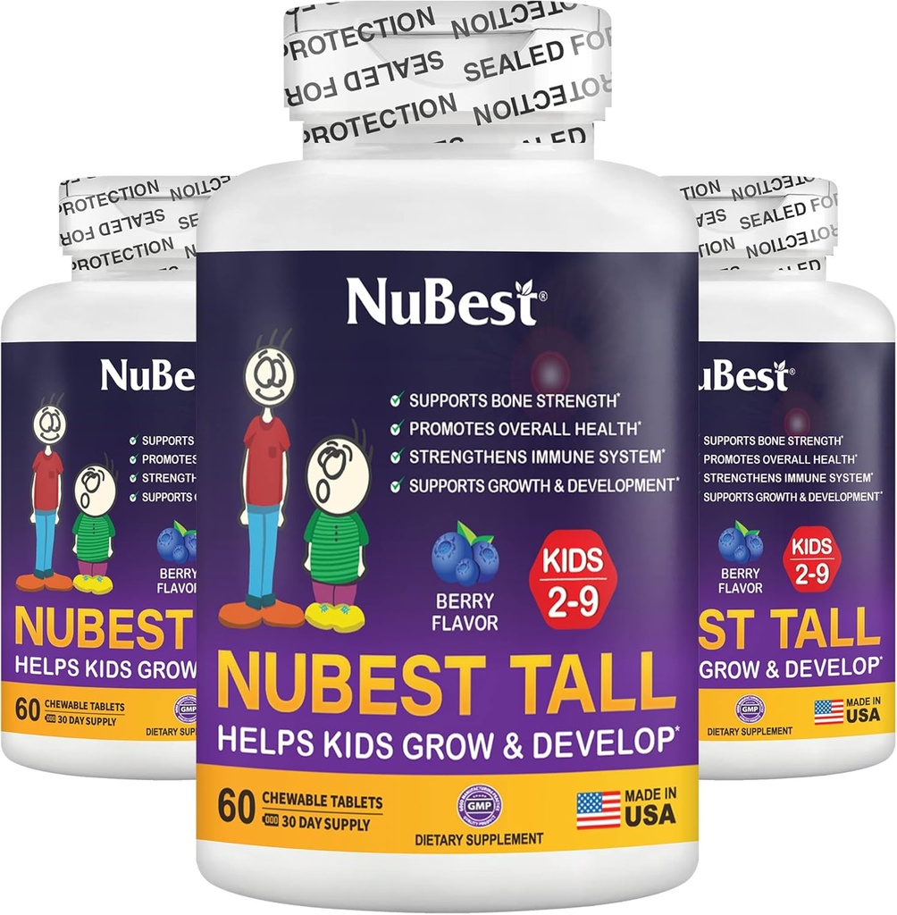 NuBest Tall Kids - Multivitamines et minéraux pour l'âge de 2 à 9 ans - Soutien aux os et à l'immunité - Aide les enfants, les tout-petits en bonne santé - Formes animales - 180 comprimés de baies à croquer