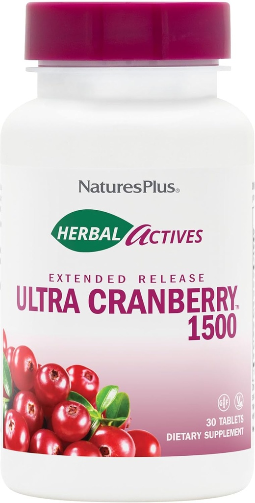 NaturesPlus Actifs à base de plantes Ultra Cranberry 1500, 30 Comprimés - Support de tract urinaire - Végétarien, Sans gluten - 30 portions