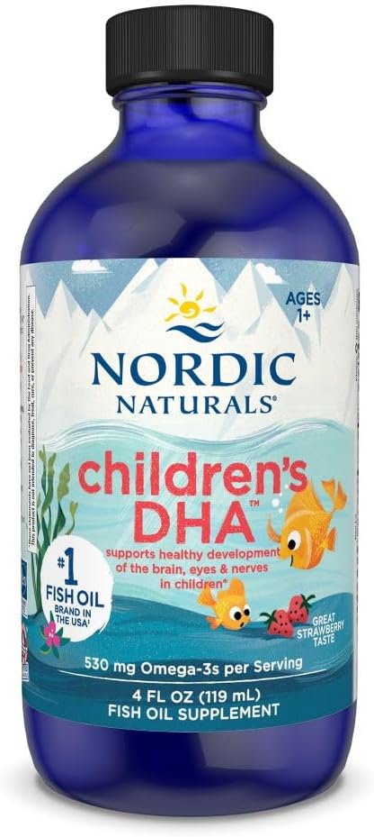 Nordic Naturals Enfants DHA, fraise - 4 oz pour enfants - 530 mg Oméga-3 avec EPA et DHA - Développement et fonction cérébrale - Non-OGM - 48 portions