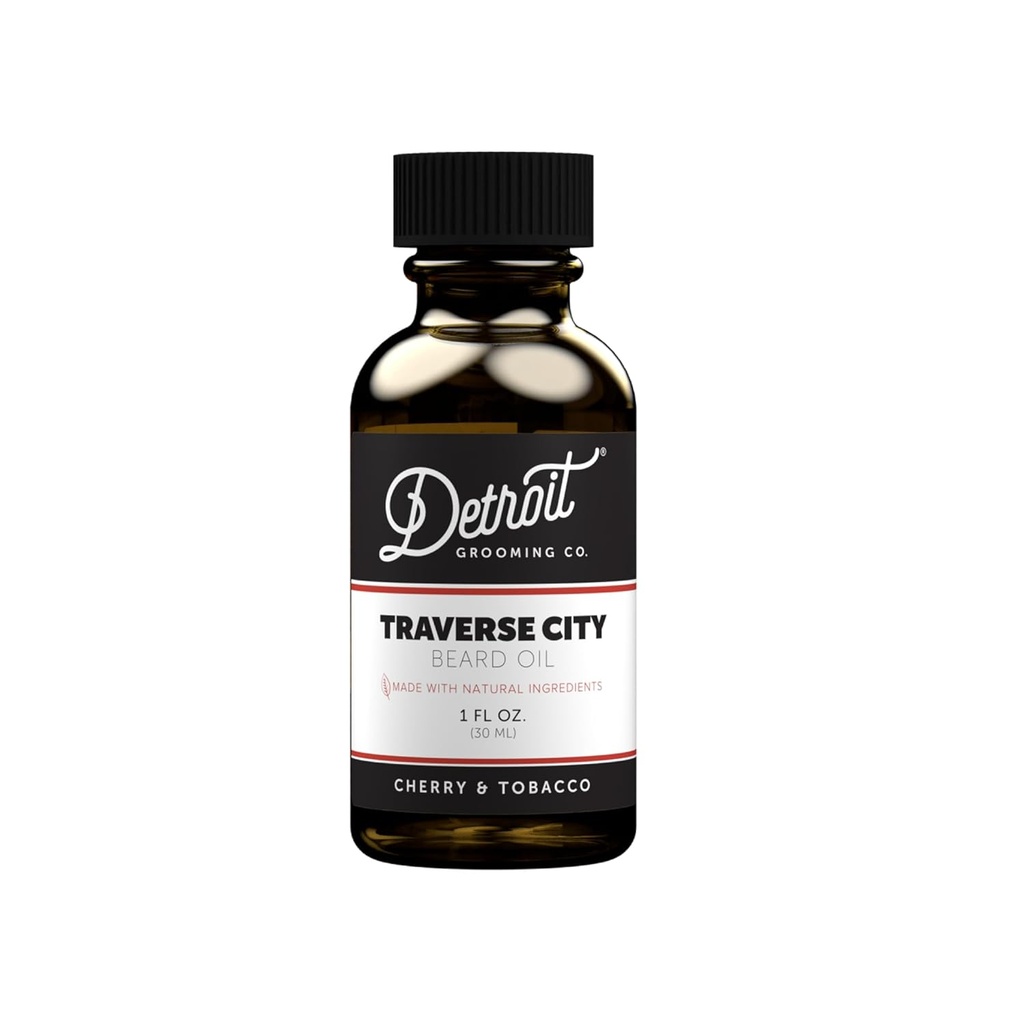 Détroit Grooming Co. Huile de barbe Formule hydratante et nourissante avec vitamine E. Cerise et tabac • Traverse City (1 oz)