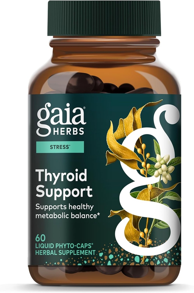 Gaia Herbs Thyroïde Support - Fabriqué avec Ashwagandha, Kelp, Brown Seaweed & Schisandra pour soutenir l'équilibre métabolique sain et le bien-être général* - 60 capsules de phytosulfon liquide végétalien (20 jours)