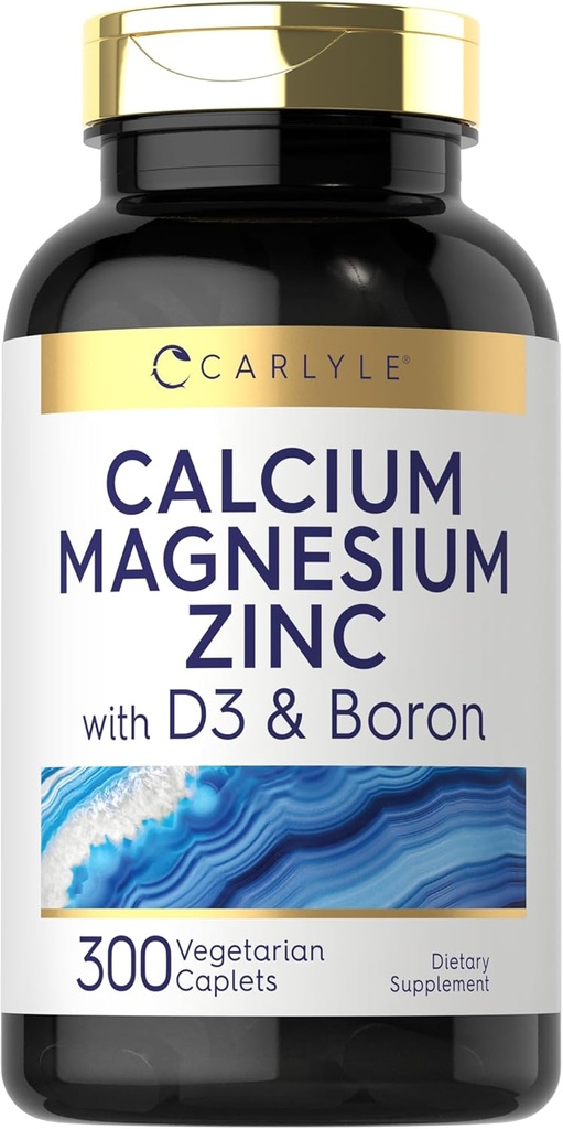 Carlyle Calcium Magnésium Zinc D3-300 Caplets avec Boron-- Supplément végétarien, sans OGM et sans gluten