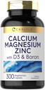 Carlyle Calcium Magnésium Zinc D3-300 Caplets avec Boron-- Supplément végétarien, sans OGM et sans gluten