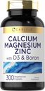 Carlyle Calcium Magnesium Zinc D3 | 300 Caplets | with Boron | Vegetarian, Non-GMO & Gluten Free Supplement