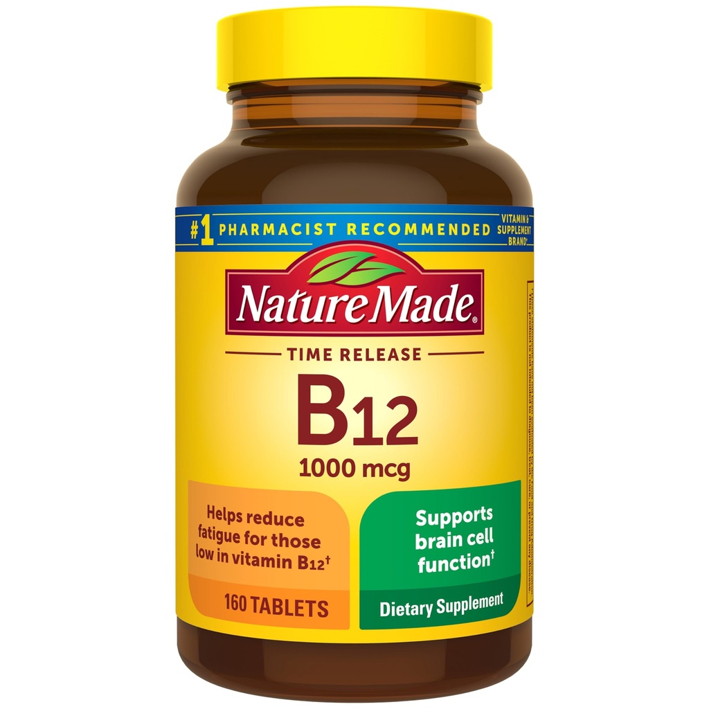Nature faite vitamine B12 1000 mcg, complément alimentaire pour le métabolisme de l'énergie, 160 comprimés de libération de temps, 160 jours d'approvisionnement