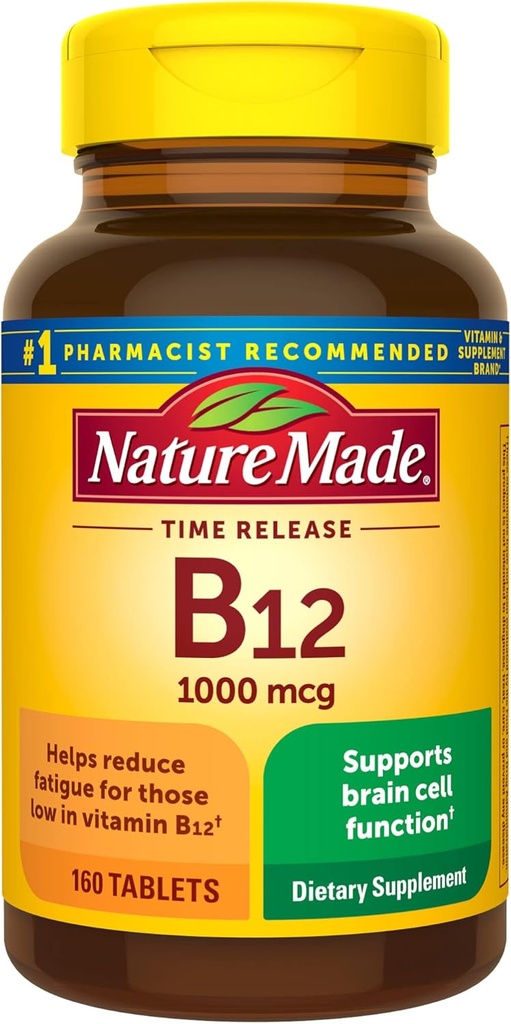 Nature faite vitamine B12 1000 mcg, complément alimentaire pour le métabolisme de l'énergie, 160 comprimés de libération de temps, 160 jours d'approvisionnement