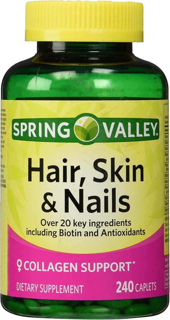 Spring Valley - Hair, Skin & Nails, Biotin-Collagen-Gelatin, 240 Caplets
