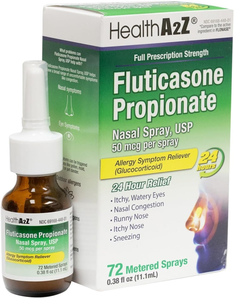 HealthA2Z® Fluticasone Propionate Nasal Spray de 50 mcg par spray de 24 heures contre l'allergie 72 Sprays de 0,38 fl oz. (11,1 mL)