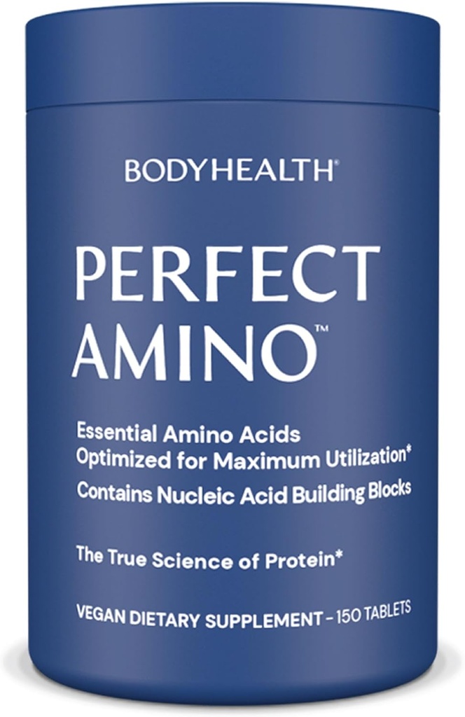 BodyHealth PerfectAmino Comprimés (150 ct), Acide Amino essentiel avec BCAAs + Lysine, Phénylalanine, Thréonine, méthionine, Tryptophane, Supplément pour la production de masse musculaire, récupération et force