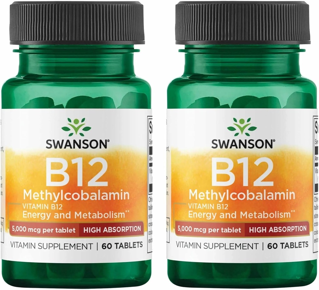 Swanson Vitamin B-12 Methylcobalamin High Absorption 5000 mcg 60 Tabs (2 Pack)