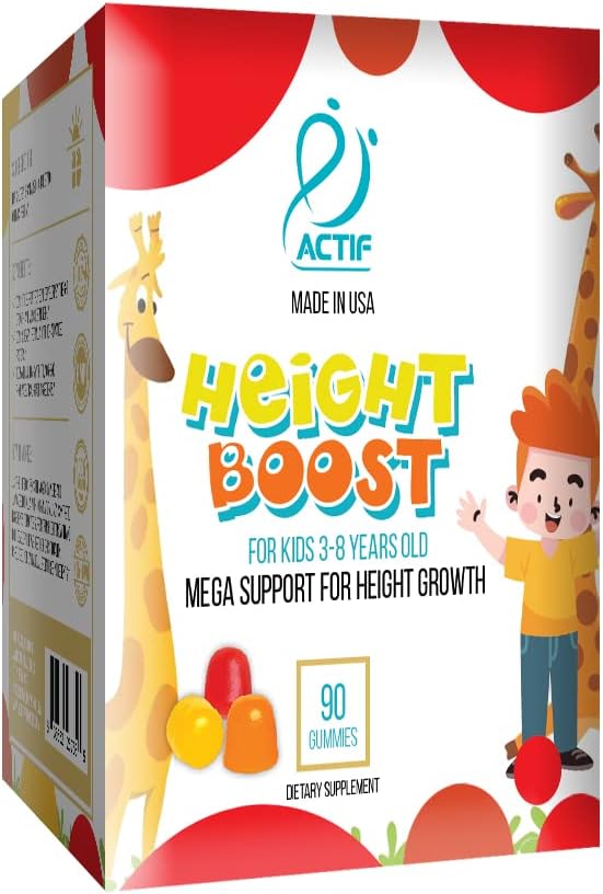 Actif Hauteur Boost Mega Support pour les enfants de 3 à 8 ans, croissance de la hauteur avec 10 facteurs, 60 Gummies, Fraise Flavor, obtenir une formule rapide