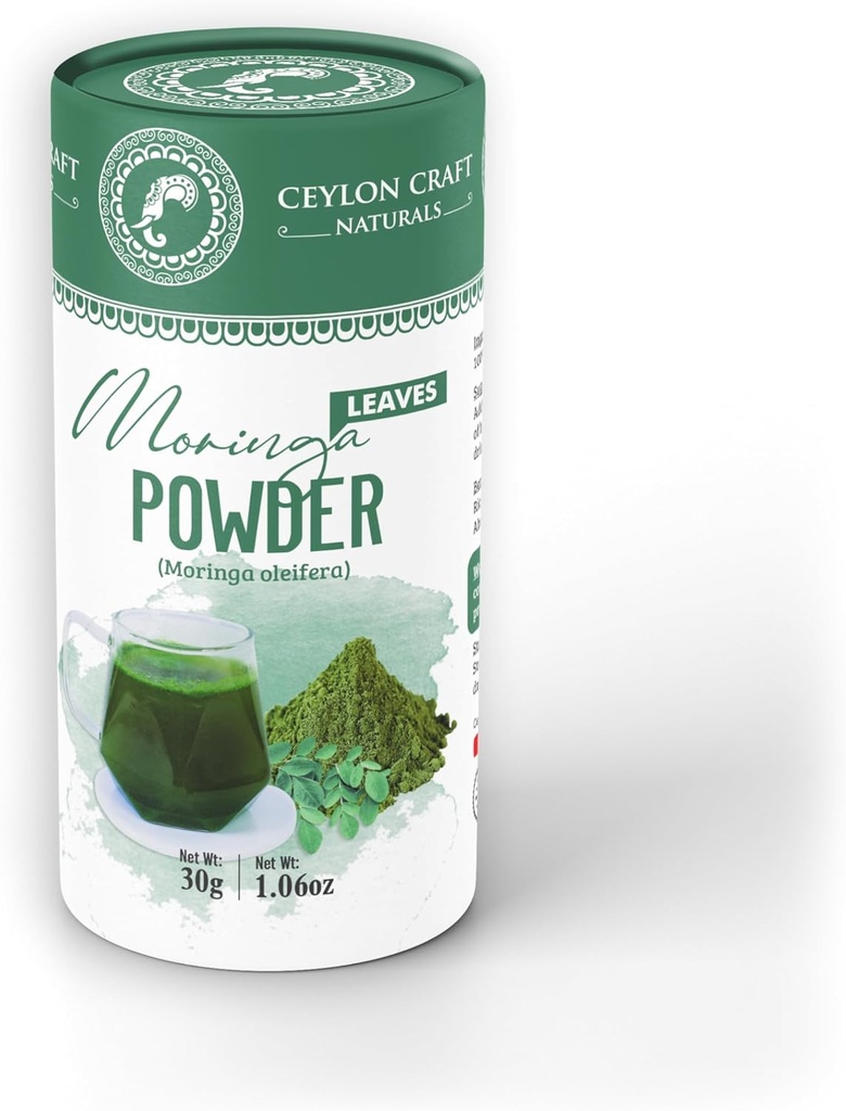Moringa Feuilles Poudre Moringa oléifera Ceylan Thé biologique/herbe Pas d'additifs, 100% Pure & Natural Sri Lanka Superfoods -30g