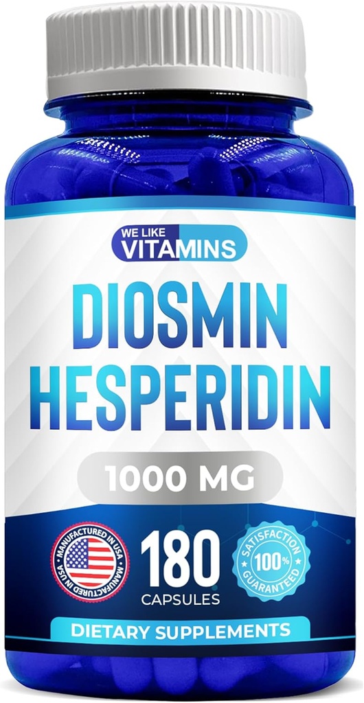 Nous aimons les vitamines Diosmin Hespéridin 1000mg – 180 Capsules – 90 jours d'approvisionnement - Supplément Diosmin et Hespéridin – Aide à soutenir la circulation saine, les veines, les capillaires et le drainage lymphatique