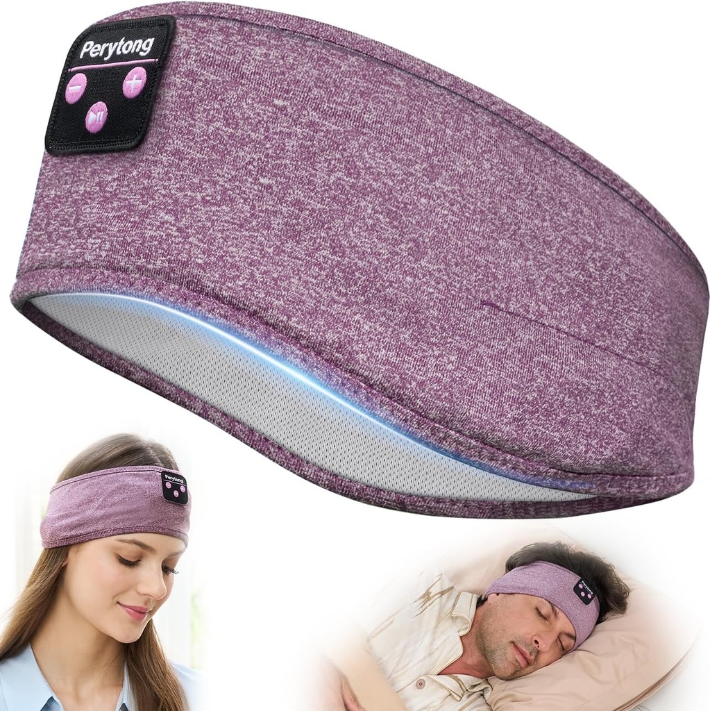 Casques de sommeil Perytong Bluetooth Headband, Casques de casque pour dormir, Courir, Yoga, Fitness, Voyage, Méditation, Convient pour les lits latéraux, Cadeau pour hommes Femmes, Gadgets Tech