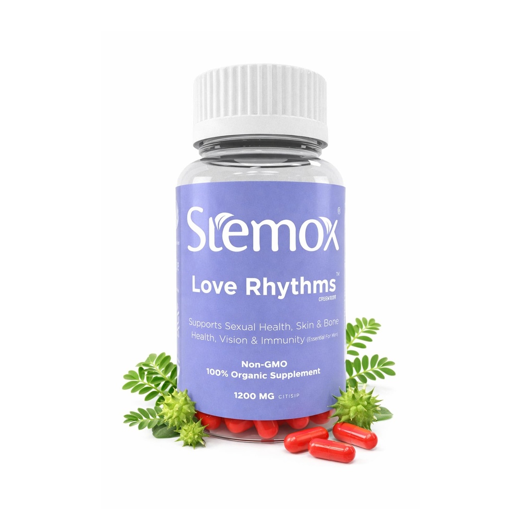 Rhythmes d'amour L-Arginine 500MG & Tribulus Terrestris pour les hommes – Soutien à l'endurance et à la vitalité - Non-OGM, Suppléments 100% bio pour les hommes - Lifestyle actif et bien-être physique - 60 Capsules
