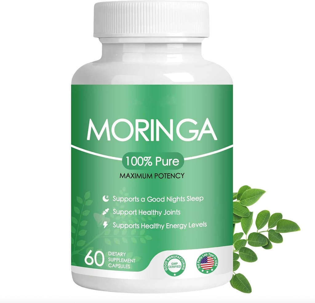 Capsules de Moringa Bio - 800 mg Pure Moringa Poudre - Nutrient-Dense Superfood for Energy - Capsules de Moringa - 60 Capsules