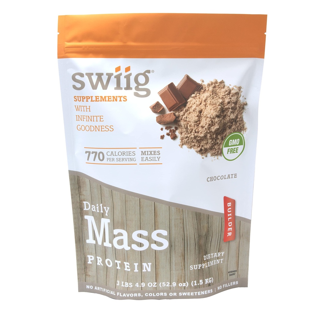 Swiig Masse Constructeur Poudre de protéines, Chocolat, Pas d'ingrédients OGM, Pas d'arôme artificiel, Couleurs ou édulcorants, Pas de remplissage, 3.3 Pound Bag