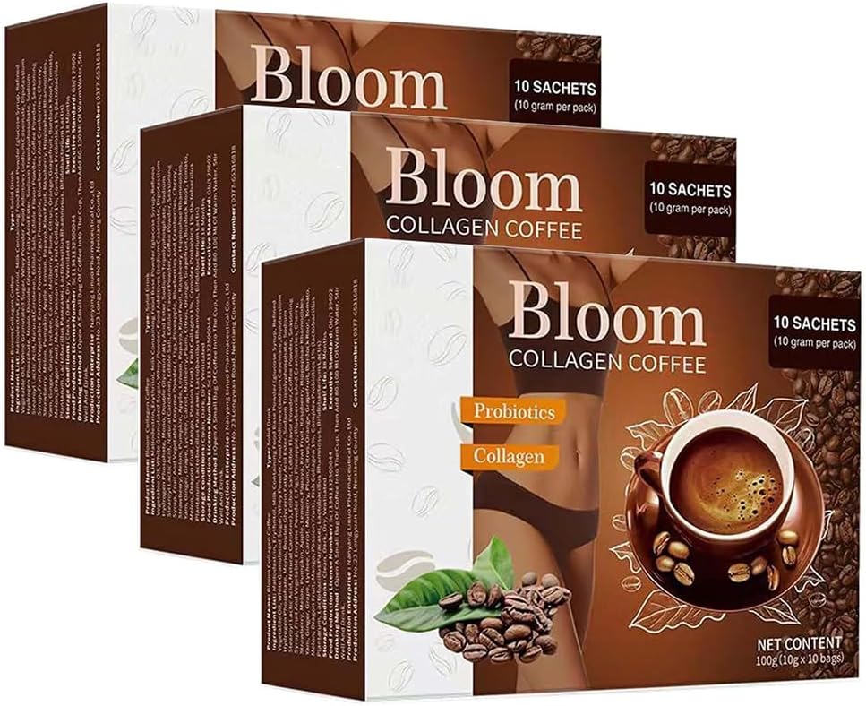 Collagène de café Bloom du Japon, Nutritionniste Recommandé, Collagène de café bio pur pour les femmes et les hommes (3Boxes)