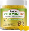Vitamine B2 Gummies avec Magnésium- Riboflavine 400mg pour le soulagement de la migraine et des maux de tête, Vitamines B2 Gummies pour adultes et enfants, Vegan, 60 à croquer