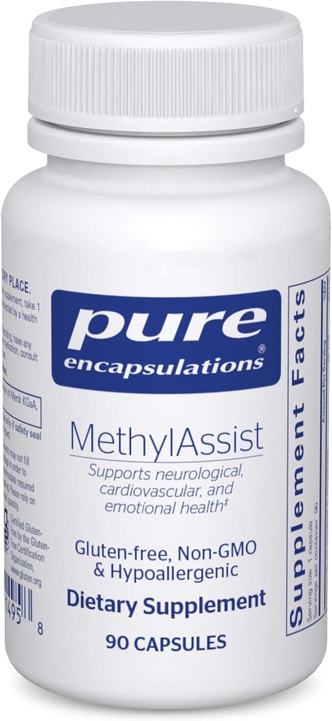 Encapsulations pures MéthylAssist 90's - Complexe vitamine B - Soutien à la méthylation* - Santé du coeur et du cerveau - Sans OGM et sans gluten - 90 capsules
