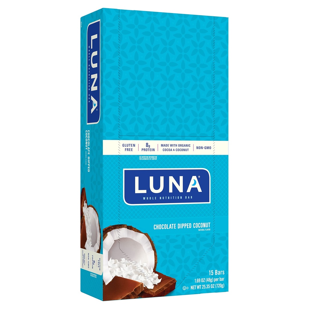 BAR DE LUNA - Barres de snack sans gluten - Arôme de noix de coco trempé au chocolat -8g de protéines - Non-OGM - Snacks sains à base végétale - Sur les collations de go (1,69 Barres de snack d'Ounce, 15 Nombre)