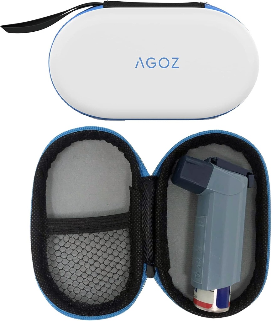 AGOZ Asthma Inhaler médecine sac de voyage pour les enfants et les adultes - Protège porte-pochette médicale Couverture avec fermeture à glissière et sangle de poignet (blanc)