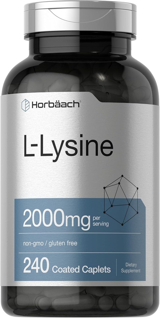Horbäach L-Lysine | 2000mg | 240 Caplets | Vegetarian, Non-GMO, and Gluten Free Supplement