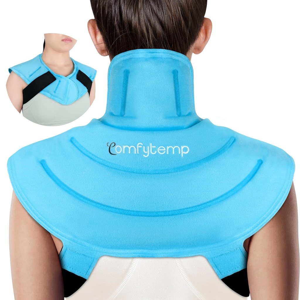 Paquet de glace Comfytemp pour épaules de cou soulagement de la douleur avec les paillettes, enveloppe de glace réutilisable pour épaules de gel, thérapie physique de compression froide pour le dos supérieur, blessures cervicales (S)