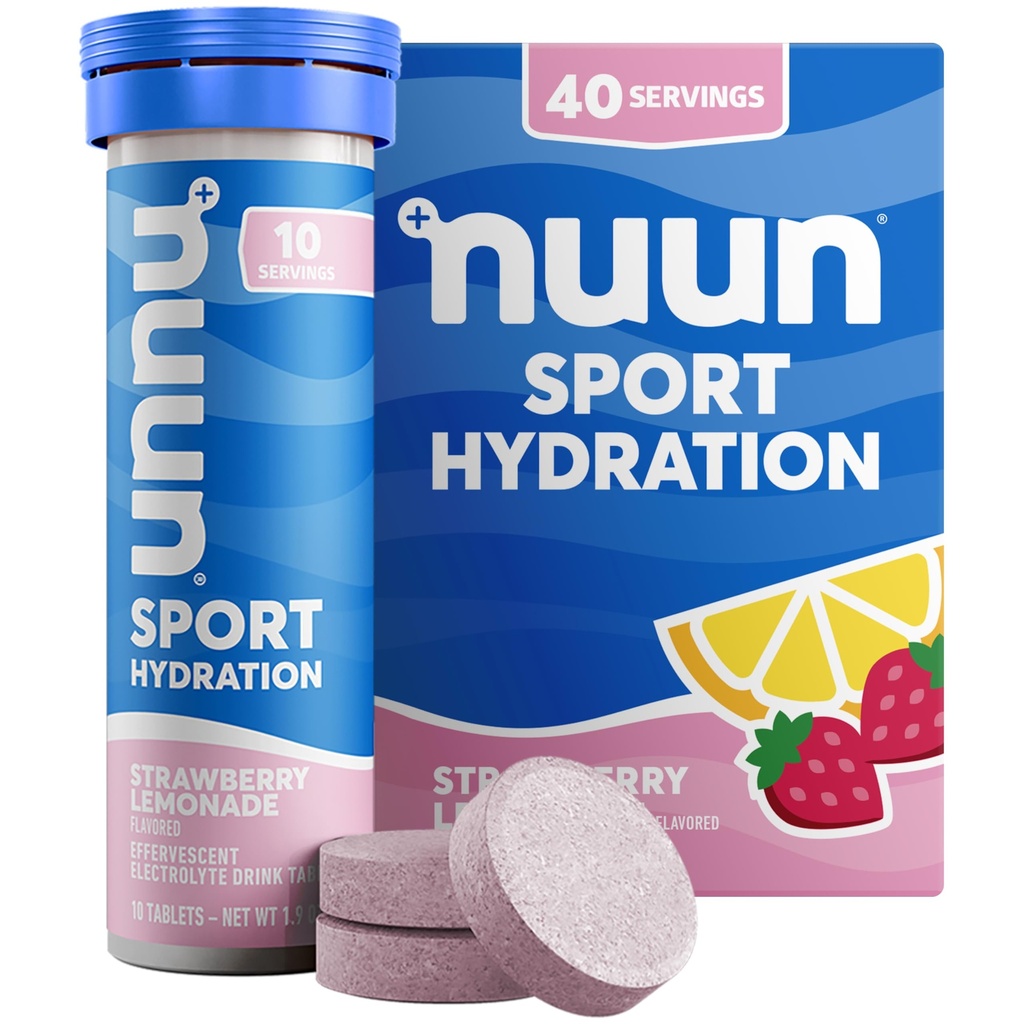 Nuun Sport Comprimés électrolytiques au magnésium, au calcium, au potassium, au chlorure et au sodium, sans gluten et végétalien, citronade aux fraises, 4 paquets (40 portions Total)