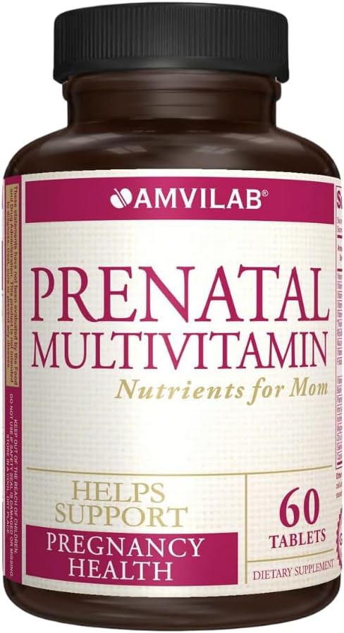 Multivitamine prénatale - aide à promouvoir la santé pendant la grossesse - soutient le système immunitaire et le développement foetal - nutriments essentiels pour la mère et le bébé - formule sûre - supplément alimentaire - 60 comprimés