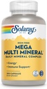 SOLARAY Mega Multi Mineral, sans fer - Supplément minéral quotidien avec/Trace Minerals, Electrolytes, Calcium, Magnésium, Zinc, Sélénium, Boron -Energie Cellulaire, Soutien Immune, Garantie de 60 jours, 50 Serv