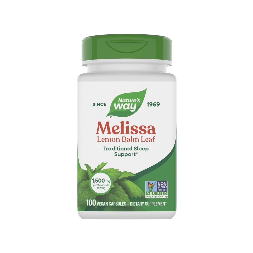 Nature's Way Melissa Lemon Baume Leaf, Sleep Support traditionnel*, Melatonine Free, 1500 mg par portion de 3 capsules, Projet non-OGM vérifié, 100 capsules végétaliennes (paquetage May Vary)