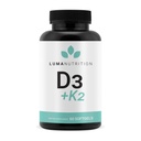 Luma Nutrition D3 + K2 Vitamin 10000 IU - Bone and Heart Health Supplement - Max Strength Immune Support and Calcium Absorption - 60 Softgels