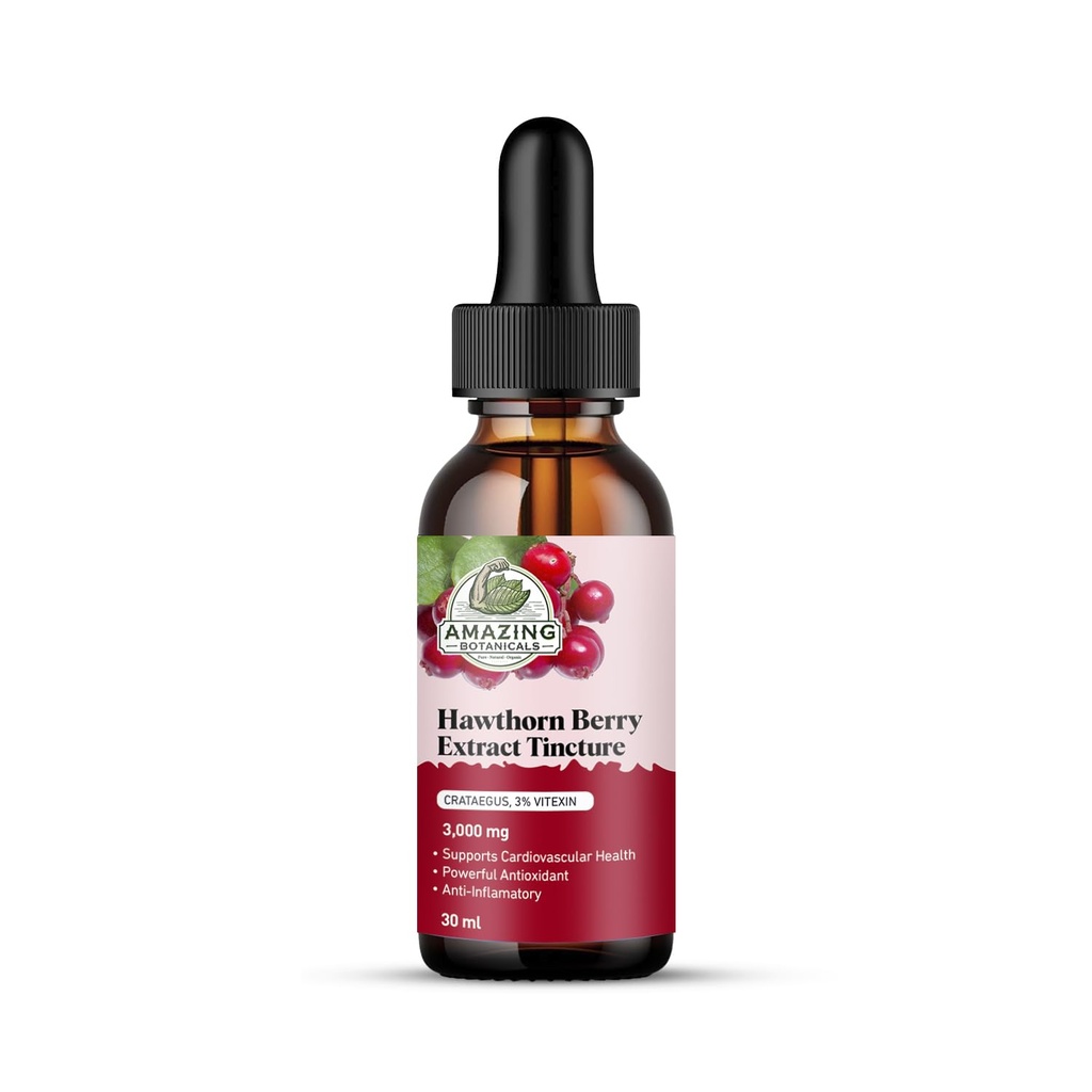 Amazing Botanicals Hawthorn Berry Extract 3 000mg Teinture de force - Supplément de soutien et de bien-être aux immunes organiques