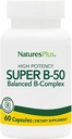 NaturesPlus Super B50-60 Capsules végétariennes - Supplément de vitamine complexe High Potency B - Booster de cerveau et d'énergie - Sans gluten - 60 portions
