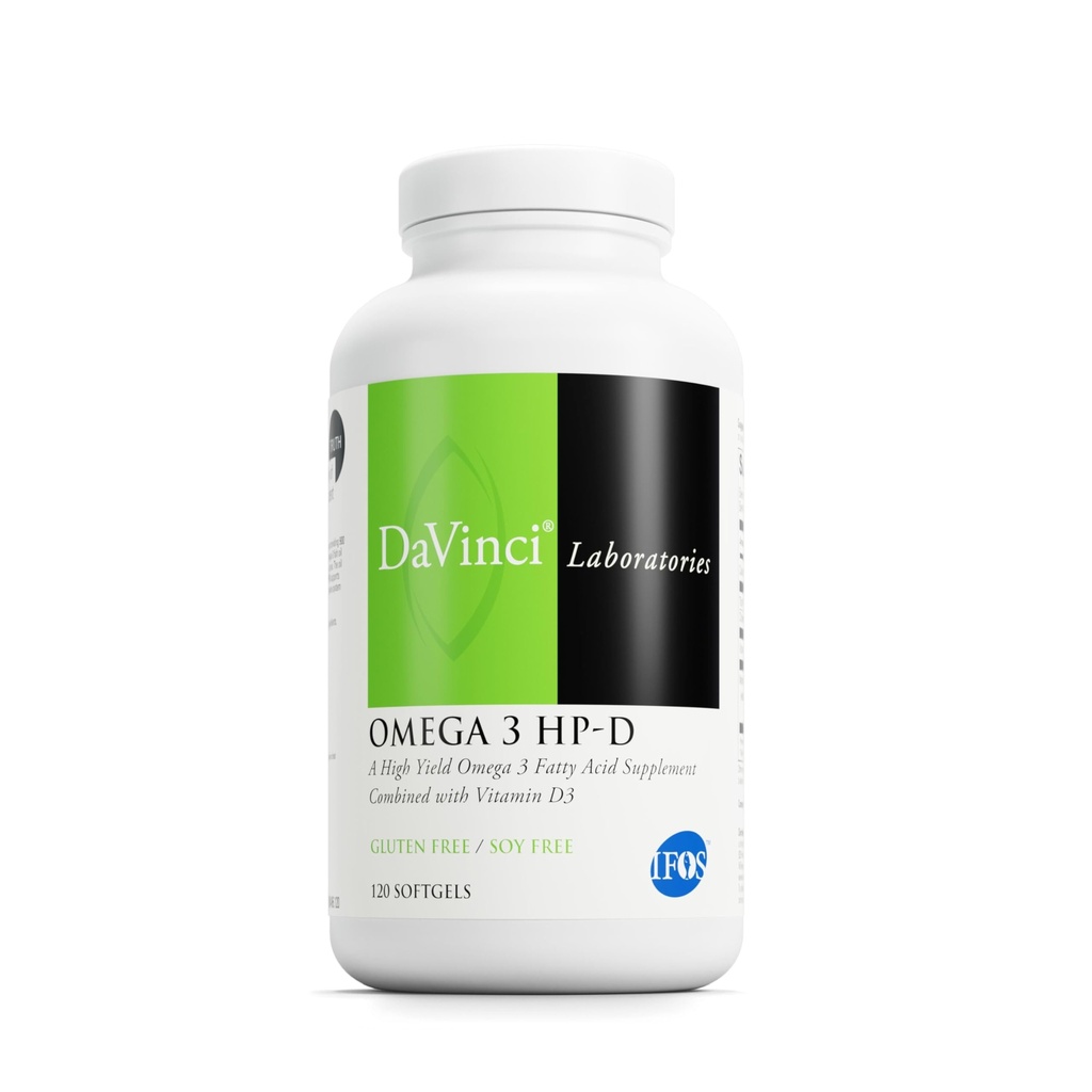 DAVINCI Labs Omega 3 HP-D - Dietary Supplement for Healthy Joints and Immune, Cardiovascular and Skin Health Support - with Vitamin D3 and More- Gluten-Free - Lemon Flavor - 120 Softgels