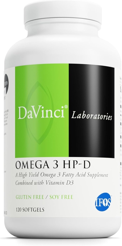 DAVINCI Labs Omega 3 HP-D - Supplément alimentaire pour les articulations saines et le soutien de la santé immunitaire, cardiovasculaire et cutanée - avec la vitamine D3 et plus-sans gluten - Saveur de citron - 120 Softgels