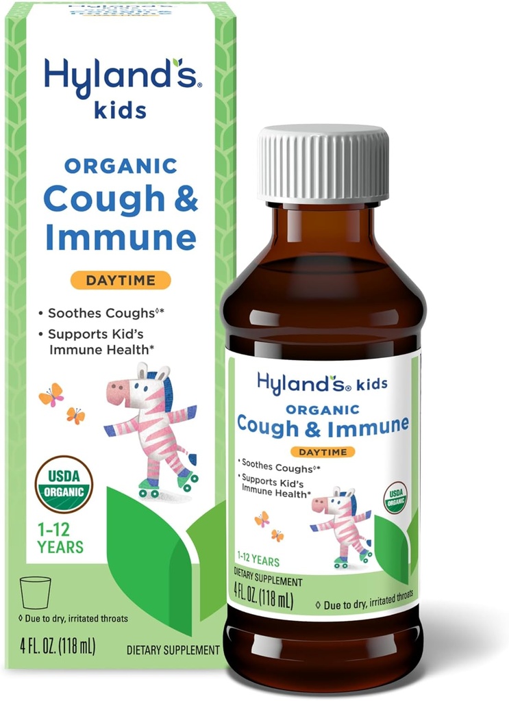 Hyland's Kids Daytime Cough Sirop biologique et Immune Support avec Agave, Elderberry et grenade, Soothes Cough, et soutient l'immunité, 4 Fl. Oz