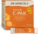 Dr Mercola Vitamine C-PAK, 30 portions (30 paquets), mélange de boissons gazeuses, 500 mg de vitamine C, avec le zinc et la vitamine D3, saveur naturelle orange, supplément alimentaire, soutient la fonction immunitaire saine, non-OGM