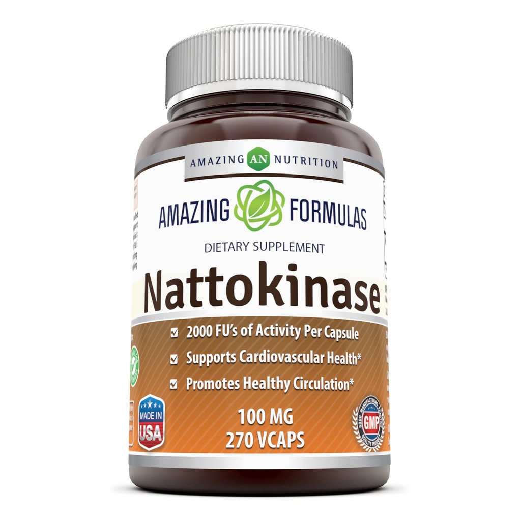 Formules étonnantes Nattokinase Dietary Supplement 100 mg Veggie Capsules Supplement $ 2000 FU Enzyme Activité $ Non-GMO $ Sans gluten $ Fabriqué aux États-Unis (270 Nombre)