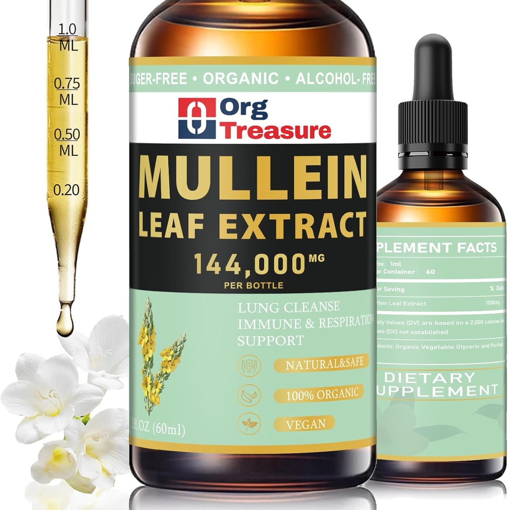 Gouttes de Mullein pour poumons - Extrait de feuille de Mullein biologique - Lung Cleanse & Detox, support respiratoire et immunitaire, supplément naturel à base de plantes, comme liquide, teinture, thé, 2 FL OZ