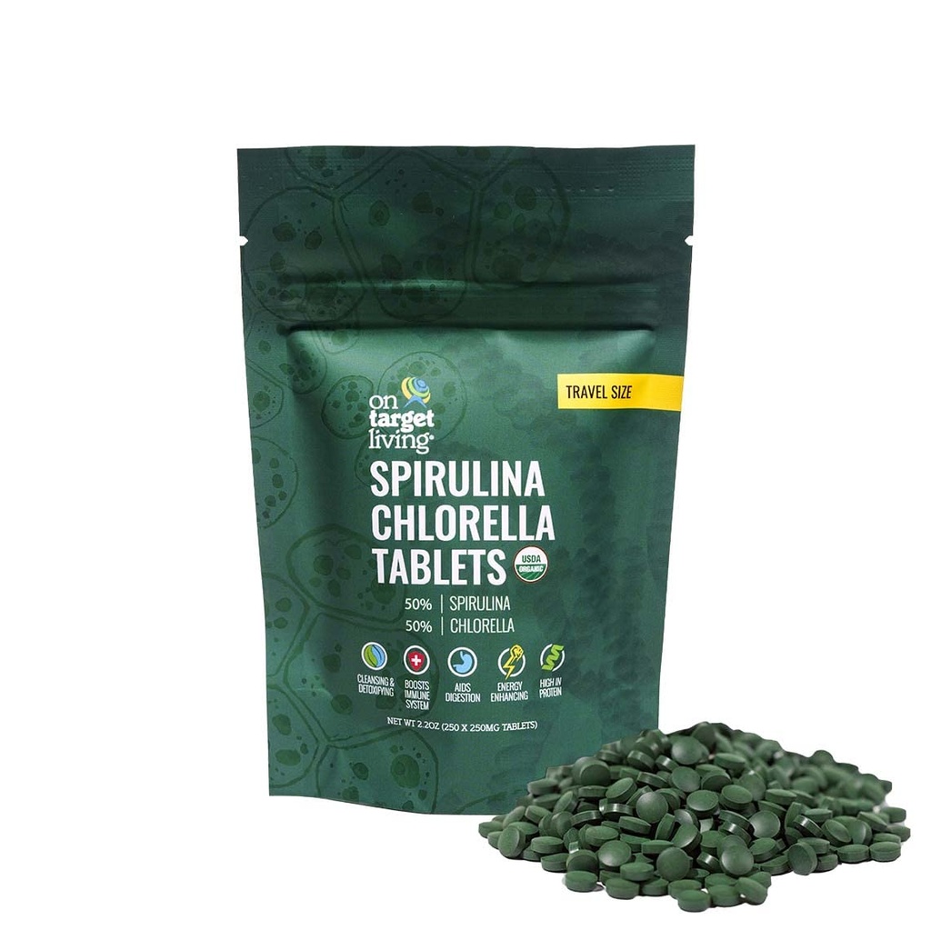 Sur la cible vie Spiruline biologique Chlorella Taille de voyage de l'USDA Super Greens.