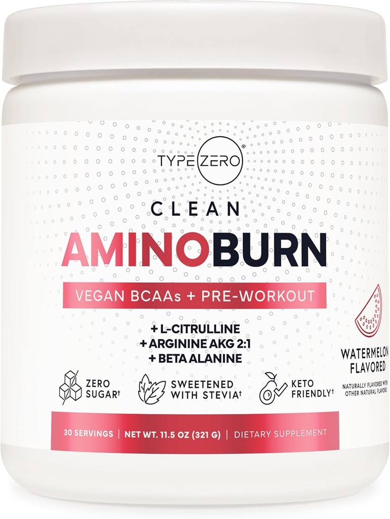 Type Zero AminoBurn (Watermelon Flavored) - Vegan Amino Acides BCAA boire sans sucre boisson énergétique poudre et aminos suppléments - énergie naturelle