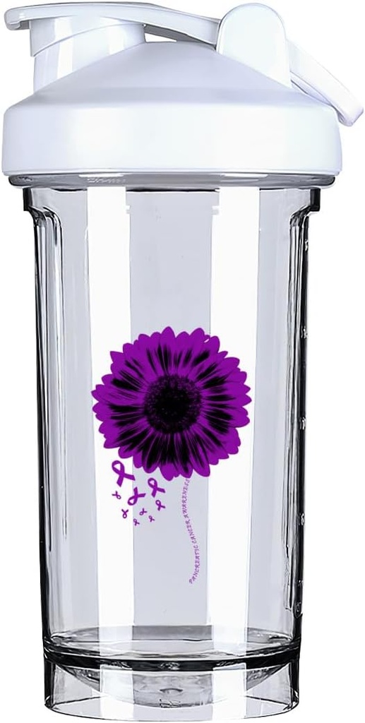 Sensibilisation au cancer du pancréas 18 Once Shaker Bouteille Mélangeur anti-fuite Pré-entraînement Protéines Shakes Remplacement des repas Shakes Bouteille 500ML/18 Oz White&-1